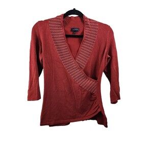 The Limited Womens S Red 3/4th Sleeve V-Neck Faux Wrap Knit Sweater